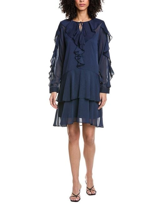 Karl Lagerfeld Blue Ruffle Tie Dress