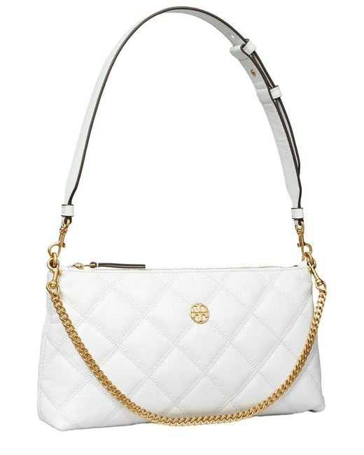 Tory Burch White Willa Glazed Zip Leather Shoulder Bag