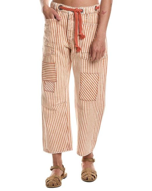 Free People Pink Moxie Railroad Low-Slung Citrus Jean