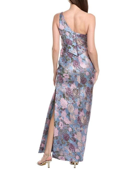 Rene Ruiz Purple One-Shoulder Floral Fil Coupe Column Gown