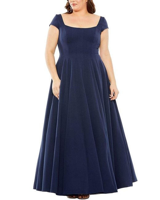Mac Duggal Blue Plus Cap Sleeve Square Neck Ball Gown