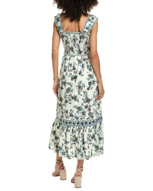Max Studio Green Smocked Bodice Midi Dress