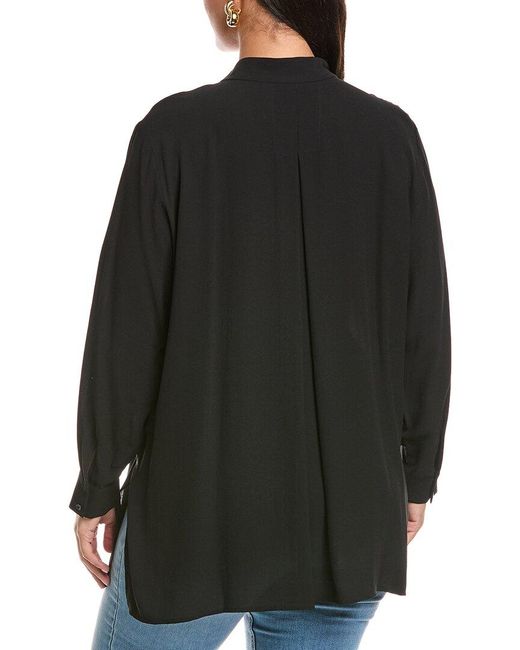 Eileen Fisher Black Plus Stand Collar Silk Tunic
