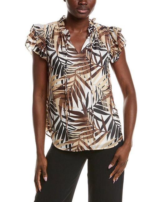 Anne Klein White Ruffle Sleeve Tie Blouse