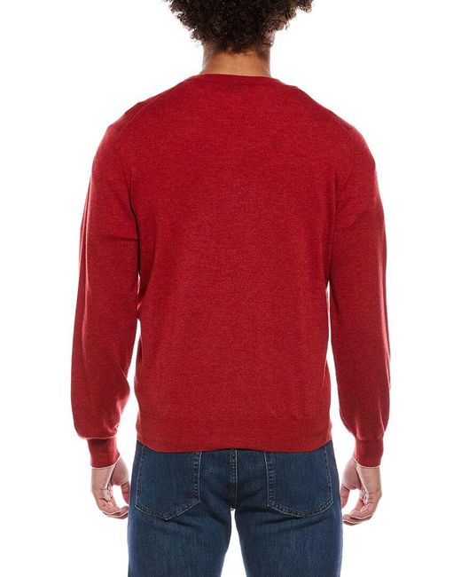 Brunello Cucinelli Red Cashmere V-Neck Sweater for men