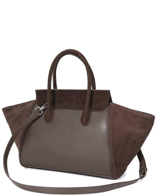 Tiffany & Fred Paris Brown Suede & Leather Winged Tote