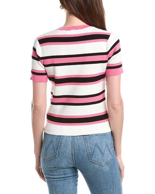 Tahari Pink Rib Striped Button Front Top