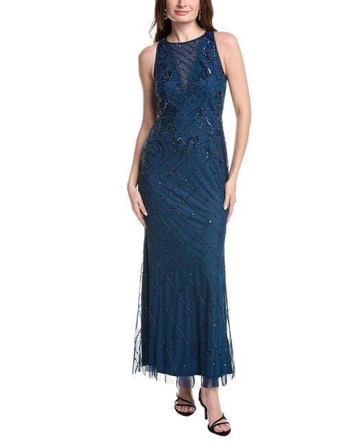 Adrianna Papell Blue Sleeveless Solid Maxi Dress
