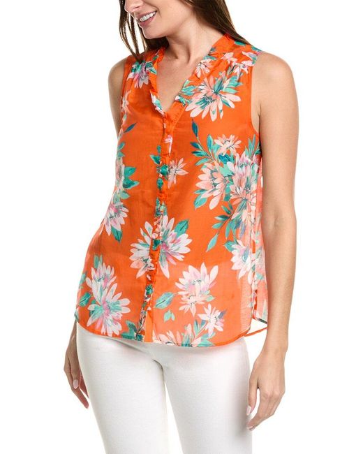 Tommy Bahama Orange Joyful Bloom Silk-blend Top