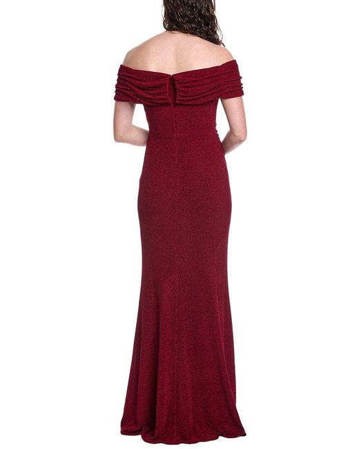 Rene Ruiz Red Off-Shoulder Mermaid Gown