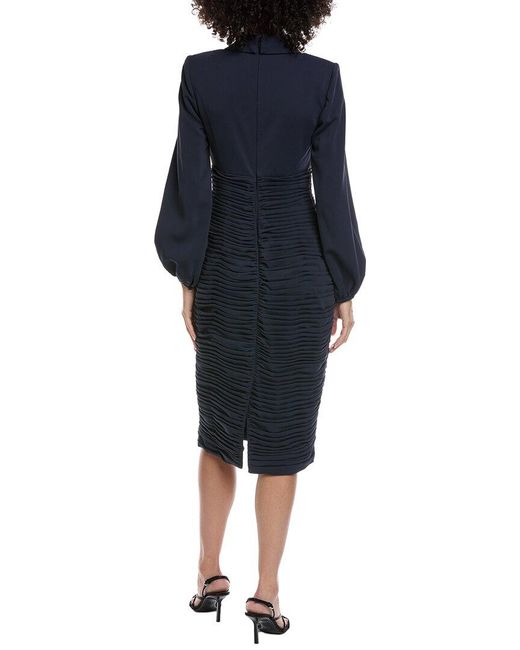 Badgley Mischka Blue Ruched Midi Dress