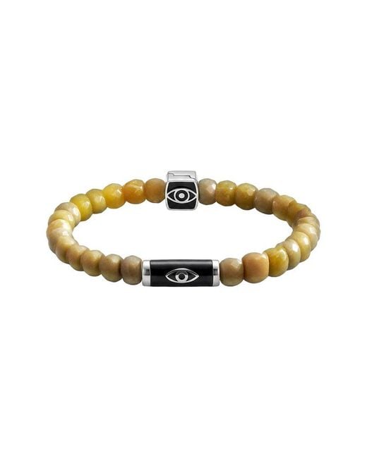Karma and Luck Metallic Plated Jadeite Stretch Bracelet