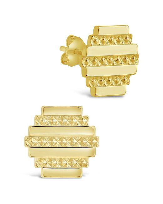 Sterling Forever Metallic 14k Plated Textured Hex Studs