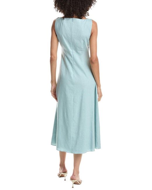 Theory Blue Sleeveless Boatneck Linen-Blend Dress
