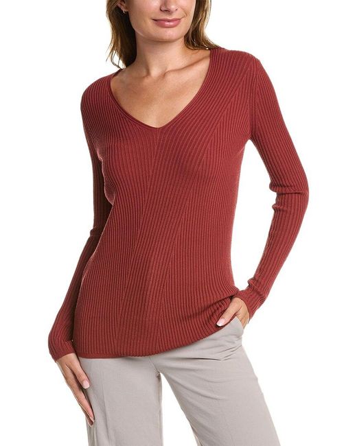 Lafayette 148 New York Red Ribbed Sweater