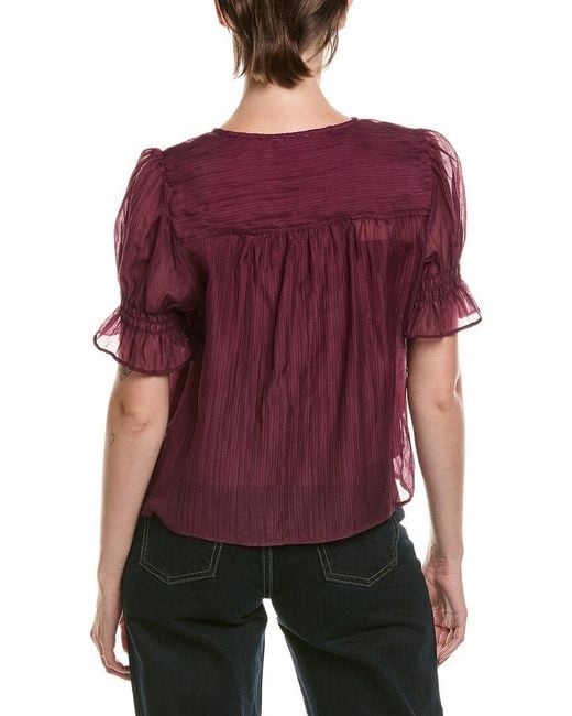 Vince Camuto Purple Pintuck Puff Sleeve Top