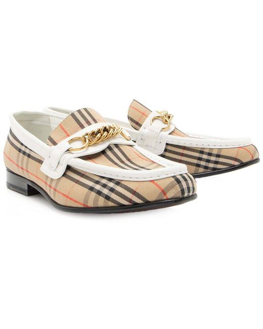 Burberry White Leather Nova Check Leather Moorley Loafer (authentic Pre-loved)