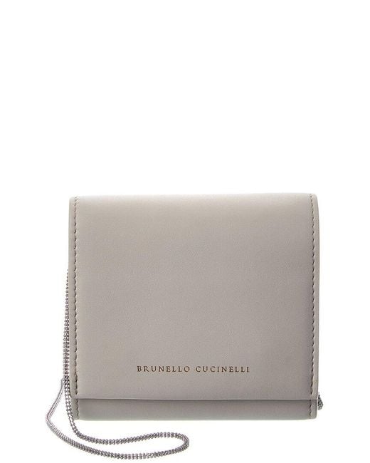 Brunello Cucinelli Gray Leather Wallet On Chain
