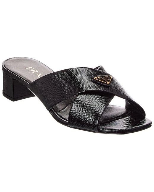 Prada Black Logo Leather Sandal