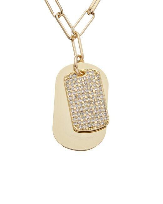 Juvell White 18K Plated Cz Dog Tag Link Necklace