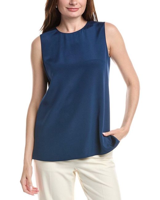 Lafayette 148 New York Blue Sleeveless Adela Silk-Blend Blouse