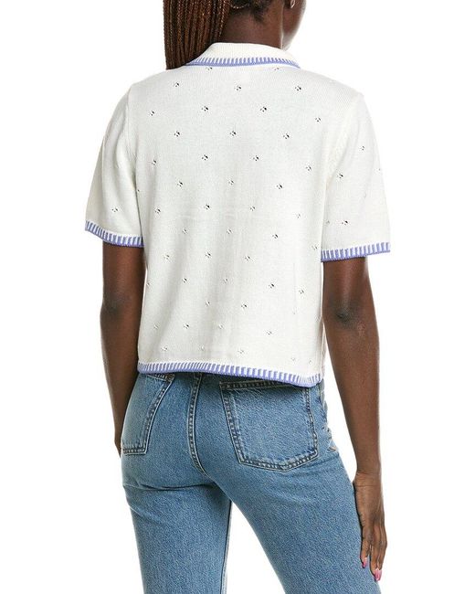 Cece White Pointelle Collar Knit Shirt