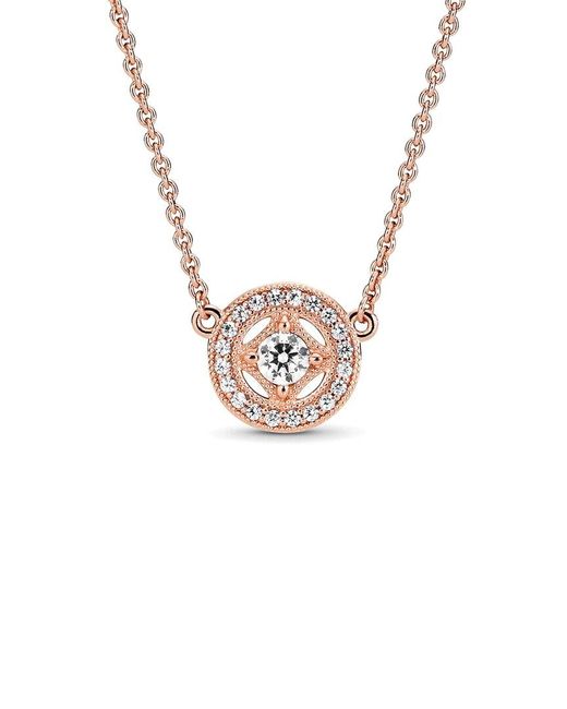 Pandora White Timeless 14K Rose Plated Cz Pendant Necklace