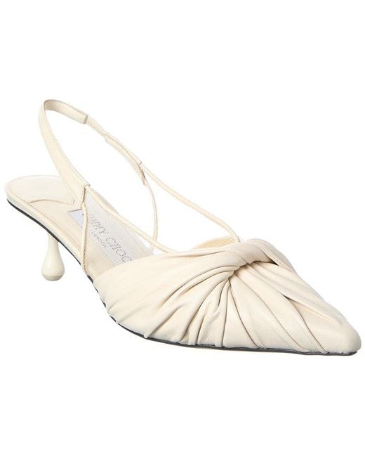 Jimmy Choo White Isa/Twist 50 Leather Slingback Pump