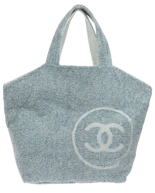Chanel Terry Cloth Beach Bag & Towel Navy/Light Grey 21P