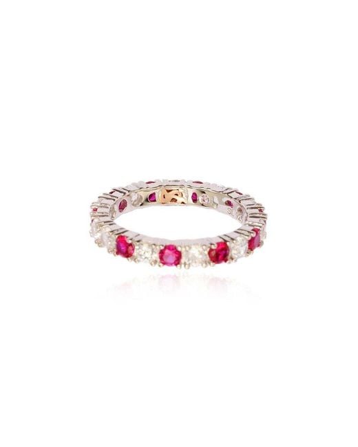 Suzy Levian Pink Silver Cz Stackable Ring