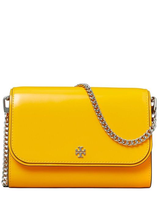 Tory Burch Yellow Emerson Patent Leather Chain Wallet