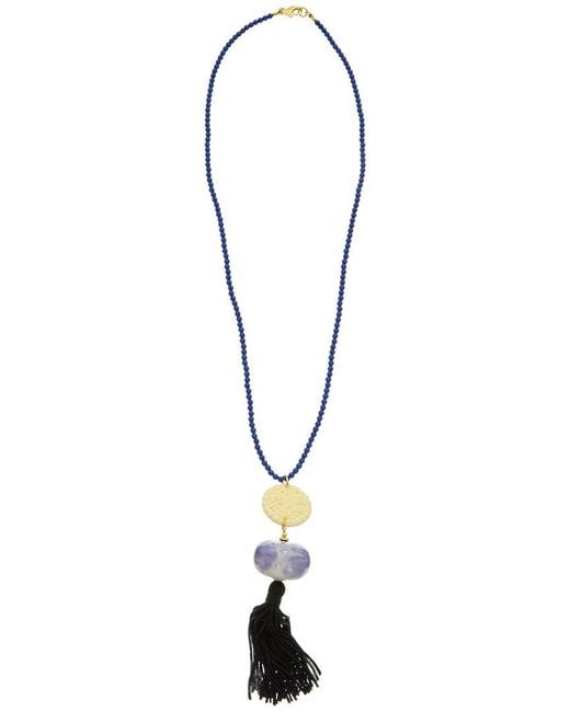 Kenneth Jay Lane White Plated Tassel Necklace