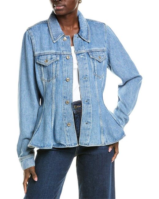 7 For All Mankind Blue Lyocell Flounce Trucker Jacket