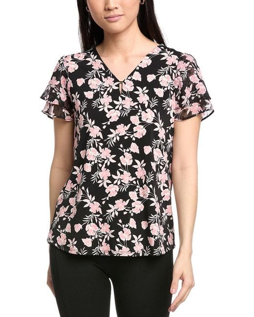 Jones New York Black Mix Media Floral Top
