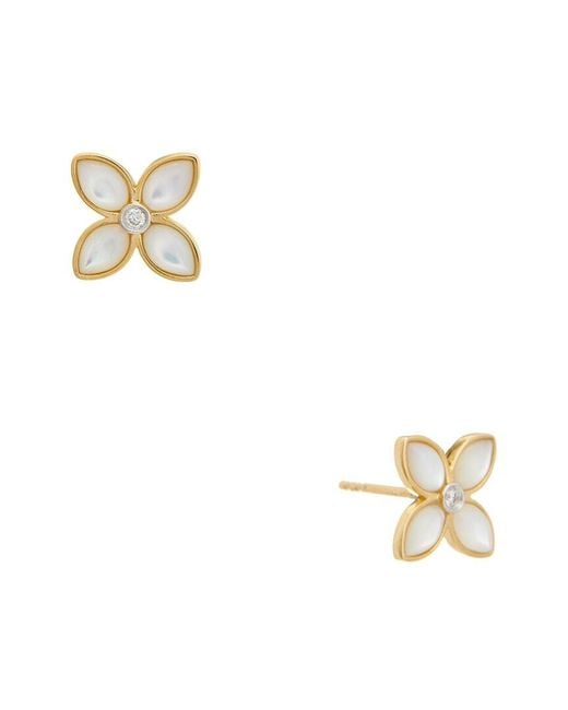 Maitre De Diamant Metallic 18K 0.02 Ct. Tw. Diamond & Pearl Earrings