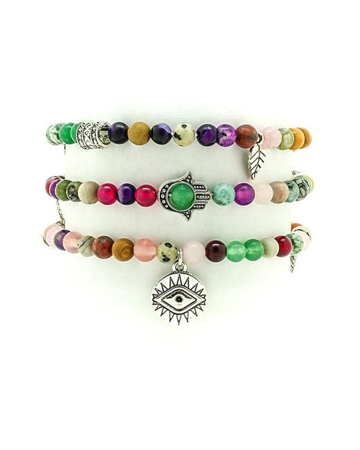 Eye Candy LA White Eye Candy Los Angeles Luxe Collection Hamsa Evil Eye Set Of 3 Bracelets