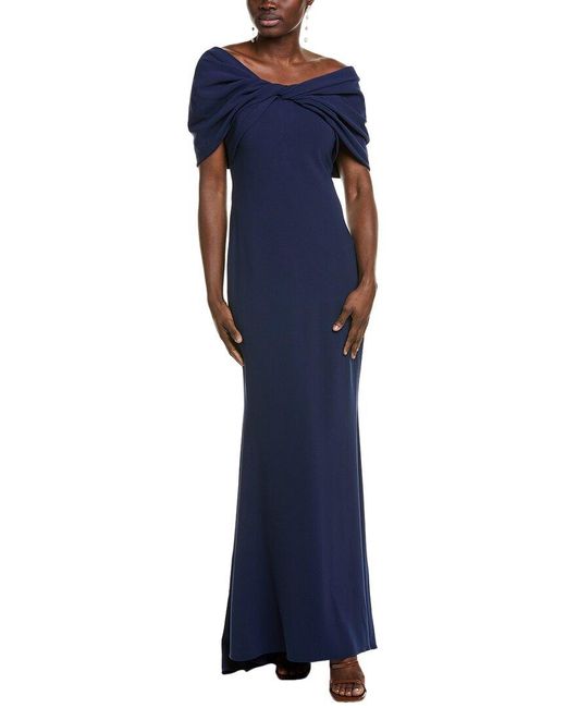 Badgley Mischka Blue Twist Drape Gown