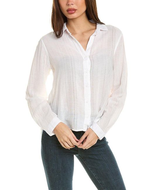 Bella Dahl White Button Down Linen-blend Shirt