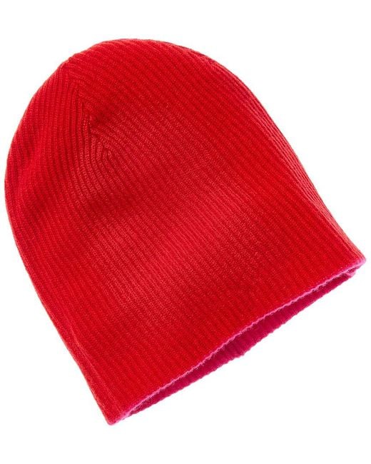 Amicale Cashmere Red 2 Color Reversible Rib Cashmere Hat