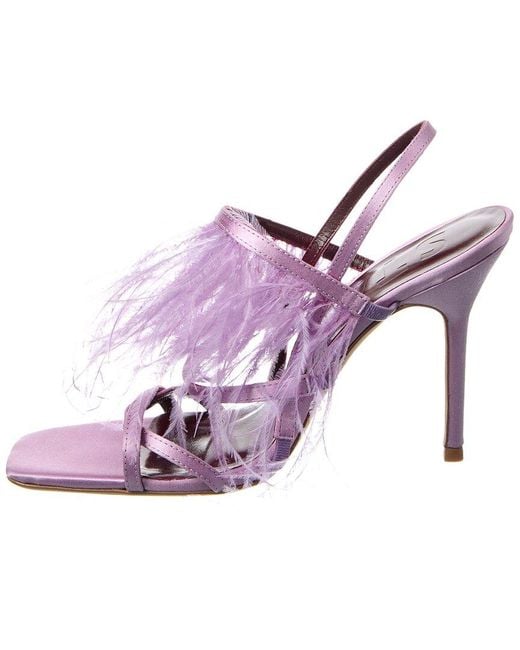 Staud Purple Anise Feather Satin Slingback Sandal