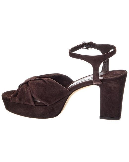 Jimmy Choo Brown Heloise 80 Suede Platform Sandal