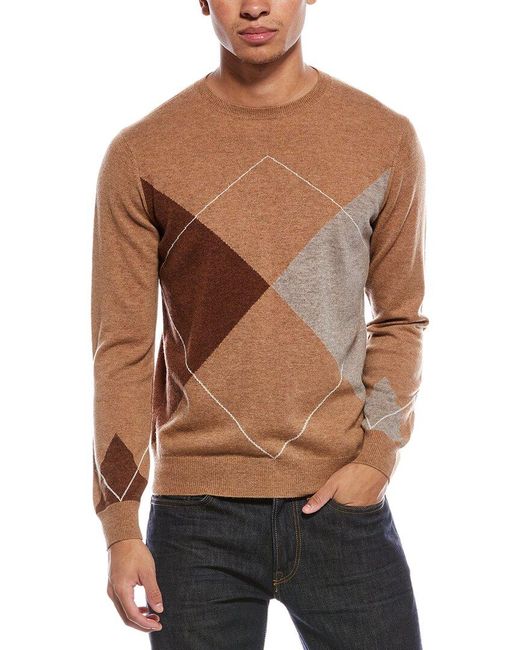 brodie-cashmere-argyle-wool-cashmere-blend-crewneck-sweater-in-brown