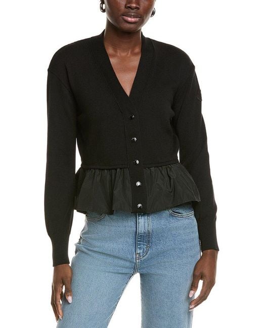 Moncler Black Peplum Cashmere & Silk-Blend Cardigan