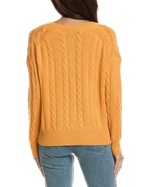 Forte Orange Fashioned Cable V-Neck Cashmere Sweater