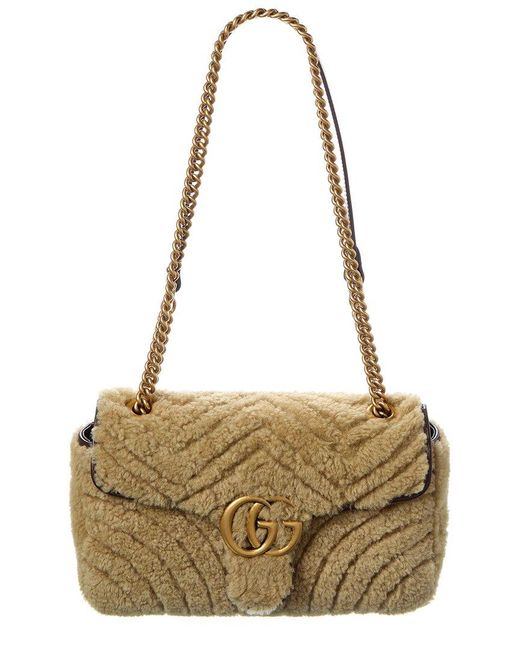 Gucci Metallic Gg Marmont Medium Shearling & Leather Shoulder Bag