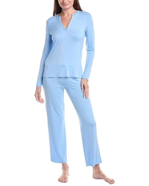 Natori Blue 2Pc Feathers Essentials Pajama Pant Set