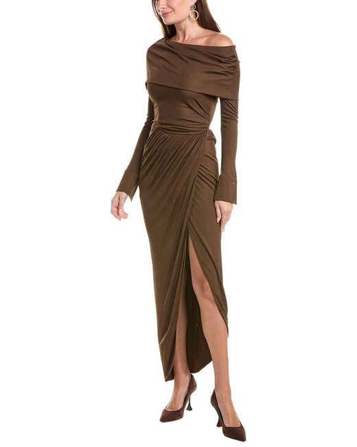 Oscar de la Renta Brown Off-Shoulder Gown