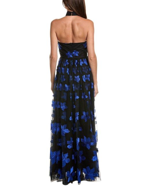 ML Monique Lhuillier Blue Claudette Tulle Gown