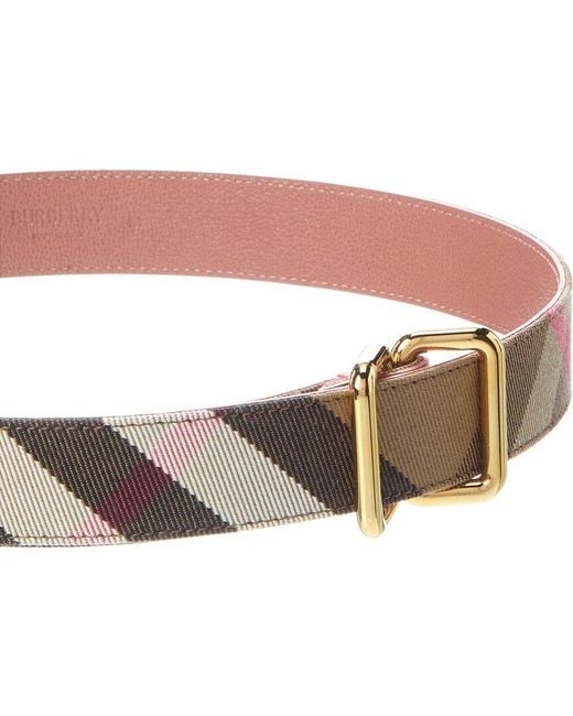 Burberry White Check Canvas & Leather Belt