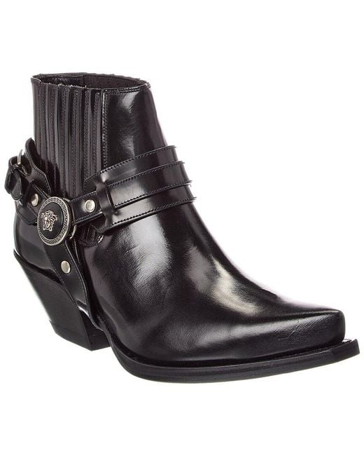 Versace Black Leather Bootie